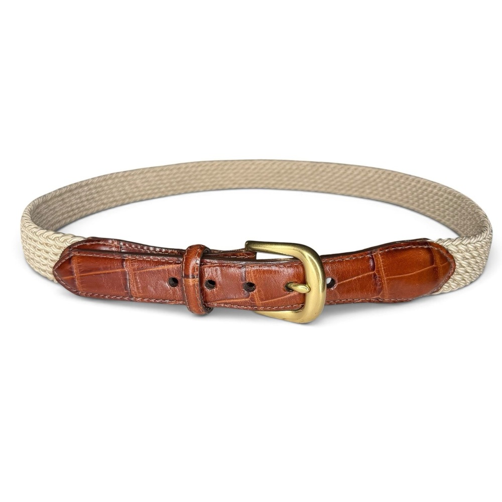 Brighton Belt Croc Embossed Brown Leather Woven Stretchy Brass Buckle Men's 36